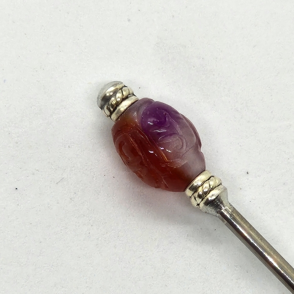 Runeblossoms Stainless Steel Hair Stick, One of a Kind Carved Dyed Jade Hair Pin - Picture 1 of 6